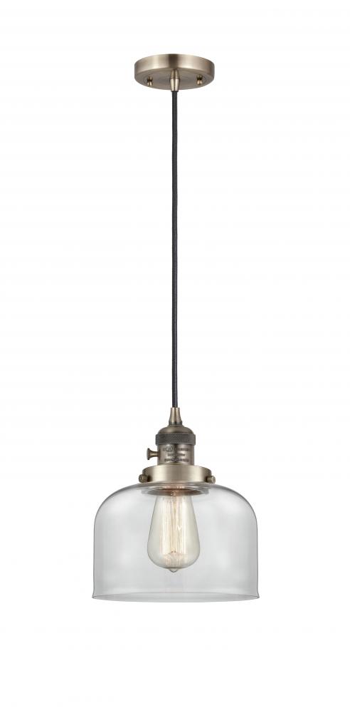 Bell - 1 Light - 8 inch - Antique Brass - Cord hung - Mini Pendant