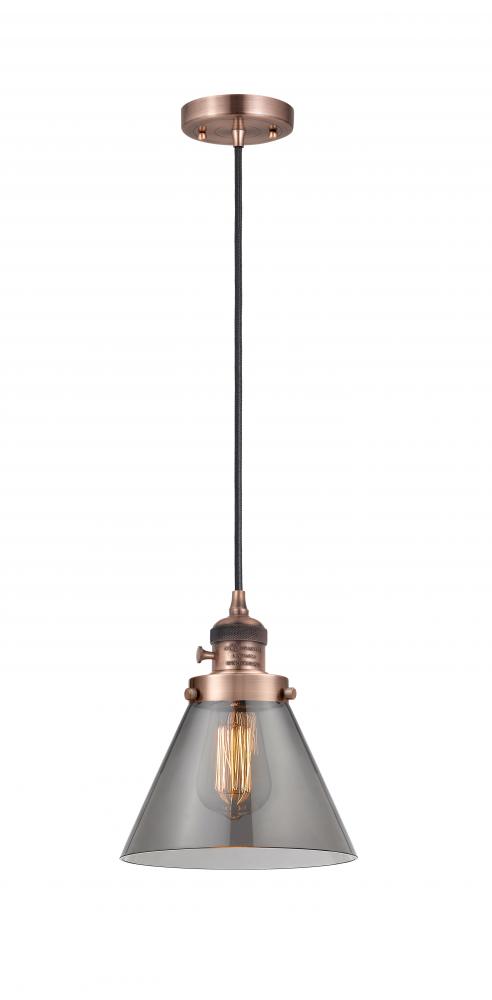 Cone - 1 Light - 8 inch - Antique Copper - Cord hung - Mini Pendant