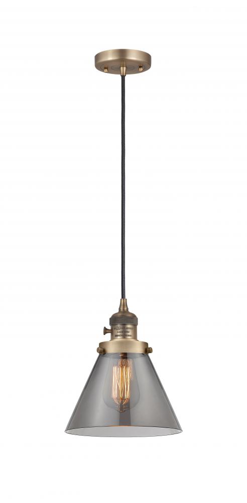 Cone - 1 Light - 8 inch - Brushed Brass - Cord hung - Mini Pendant