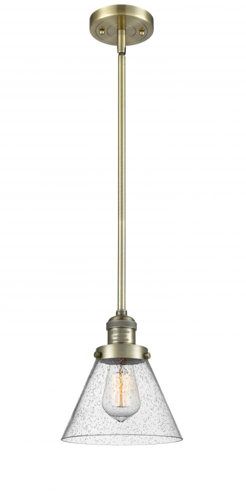 Cone - 1 Light - 8 inch - Antique Brass - Stem Hung - Mini Pendant