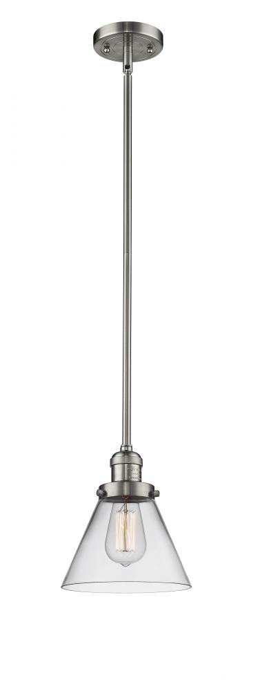 Cone - 1 Light - 8 inch - Brushed Satin Nickel - Stem Hung - Mini Pendant