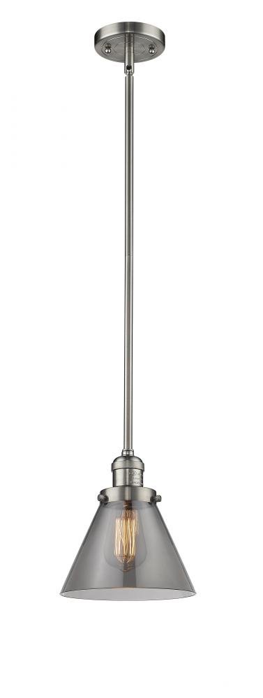 Cone - 1 Light - 8 inch - Brushed Satin Nickel - Stem Hung - Mini Pendant