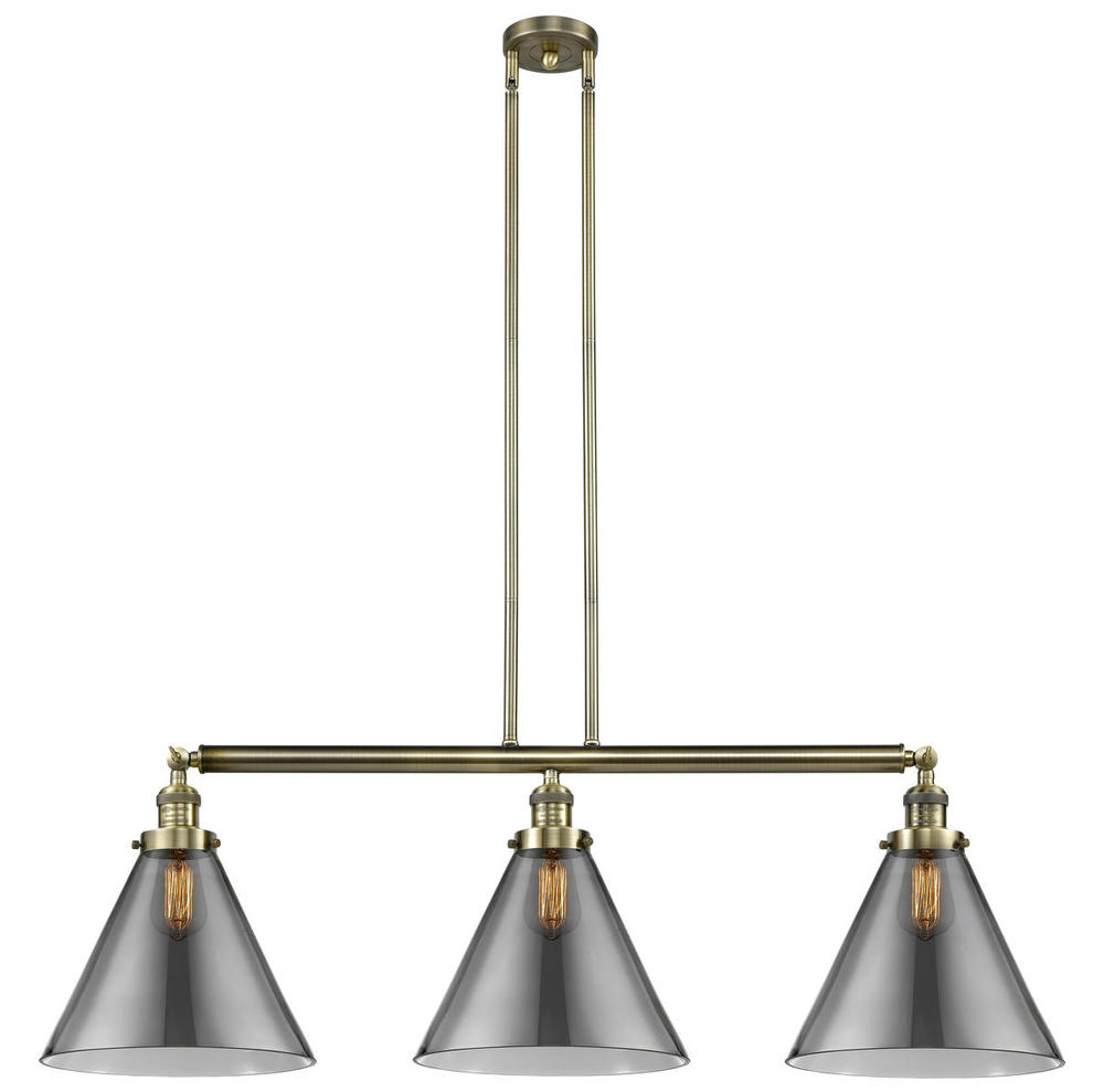 Cone - 3 Light - 44 inch - Antique Brass - Stem Hung - Island Light