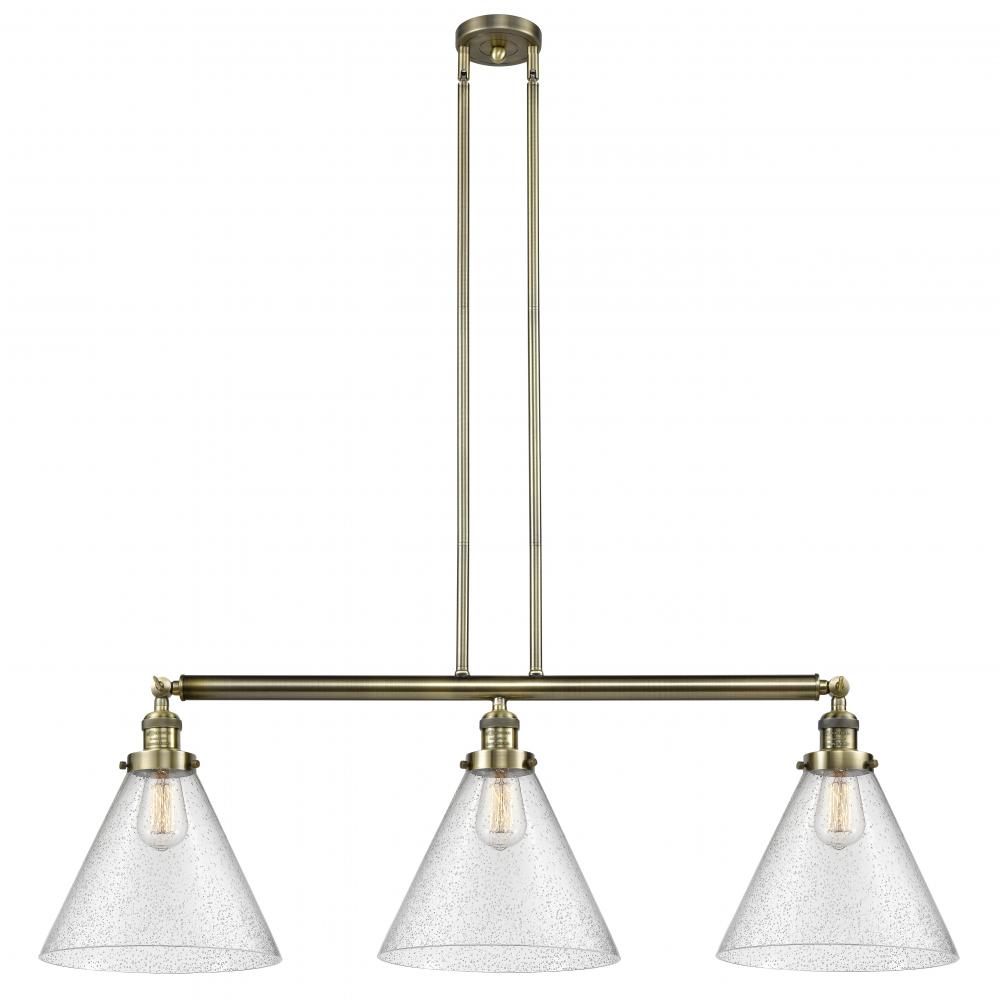 Cone - 3 Light - 44 inch - Antique Brass - Stem Hung - Island Light