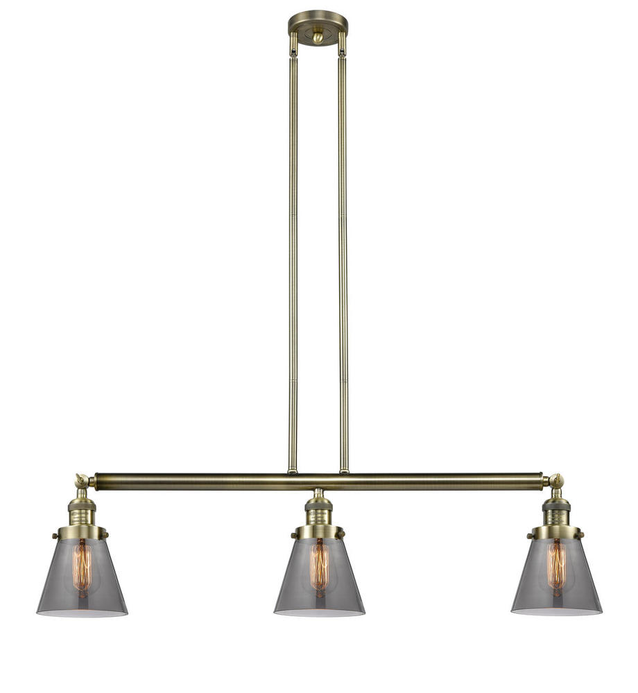 Cone - 3 Light - 39 inch - Antique Brass - Stem Hung - Island Light