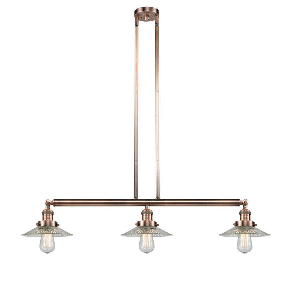 Halophane - 3 Light - 41 inch - Antique Copper - Stem Hung - Island Light