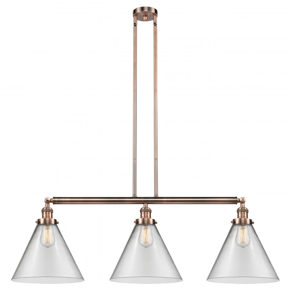 Cone - 3 Light - 44 inch - Antique Copper - Stem Hung - Island Light