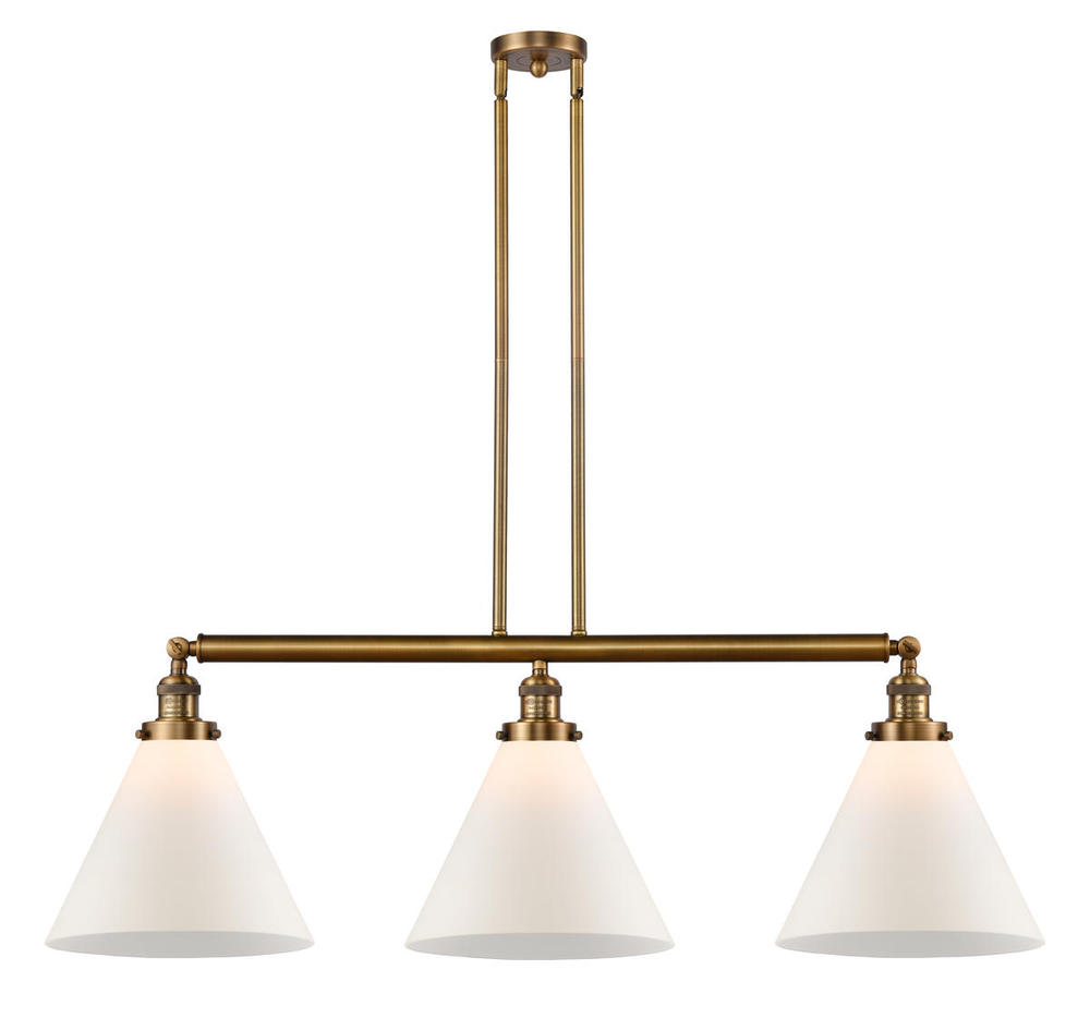 Cone - 3 Light - 44 inch - Brushed Brass - Stem Hung - Island Light