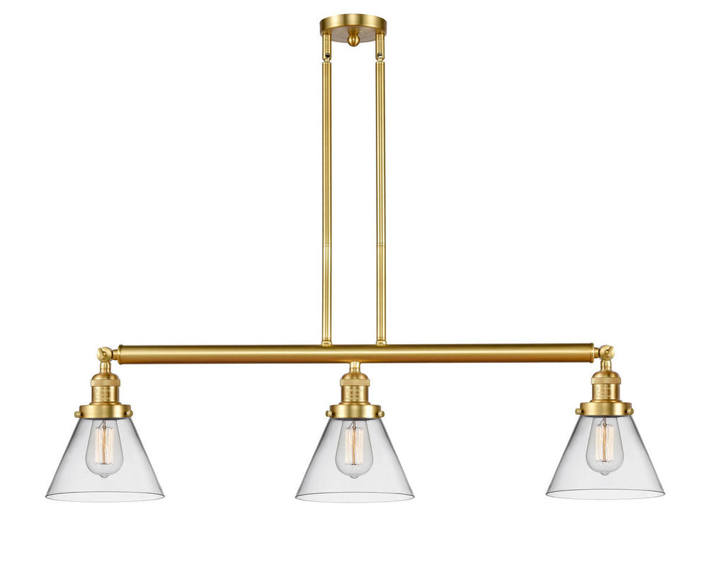 Cone - 3 Light - 40 inch - Satin Gold - Stem Hung - Island Light