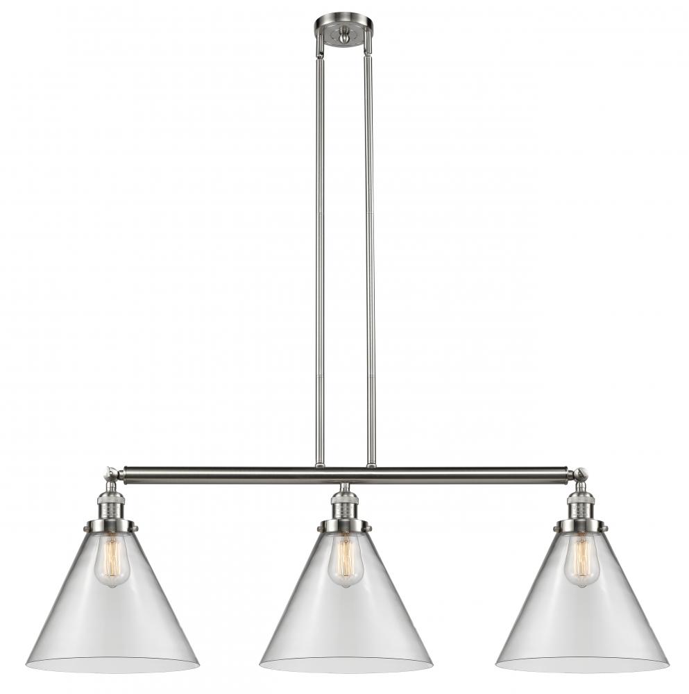 Cone - 3 Light - 44 inch - Brushed Satin Nickel - Stem Hung - Island Light