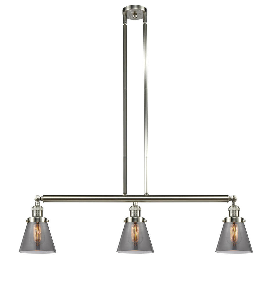 Cone - 3 Light - 39 inch - Brushed Satin Nickel - Stem Hung - Island Light