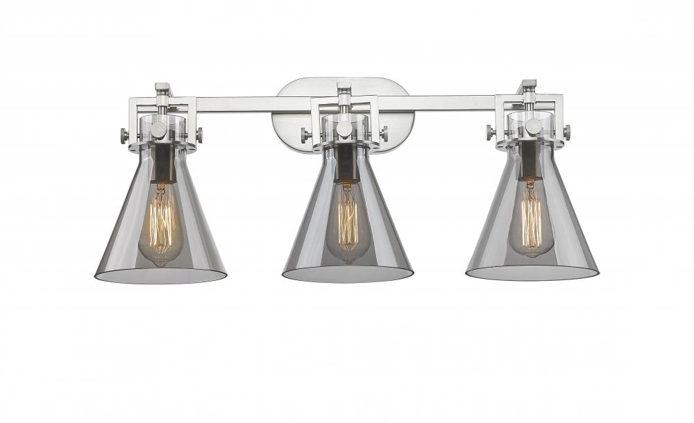 Newton Cone - 3 Light - 27 inch - Brushed Satin Nickel - Bath Vanity Light