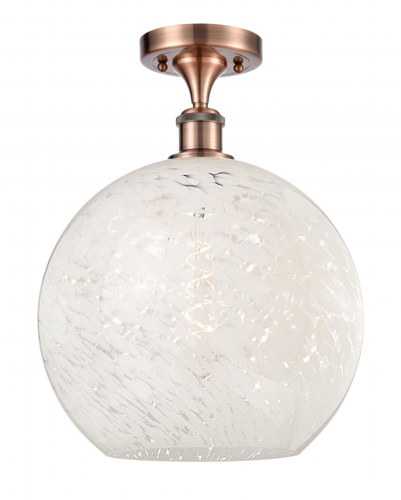 White Mouchette - 1 Light - 12 inch - Antique Copper - Semi-Flush Mount