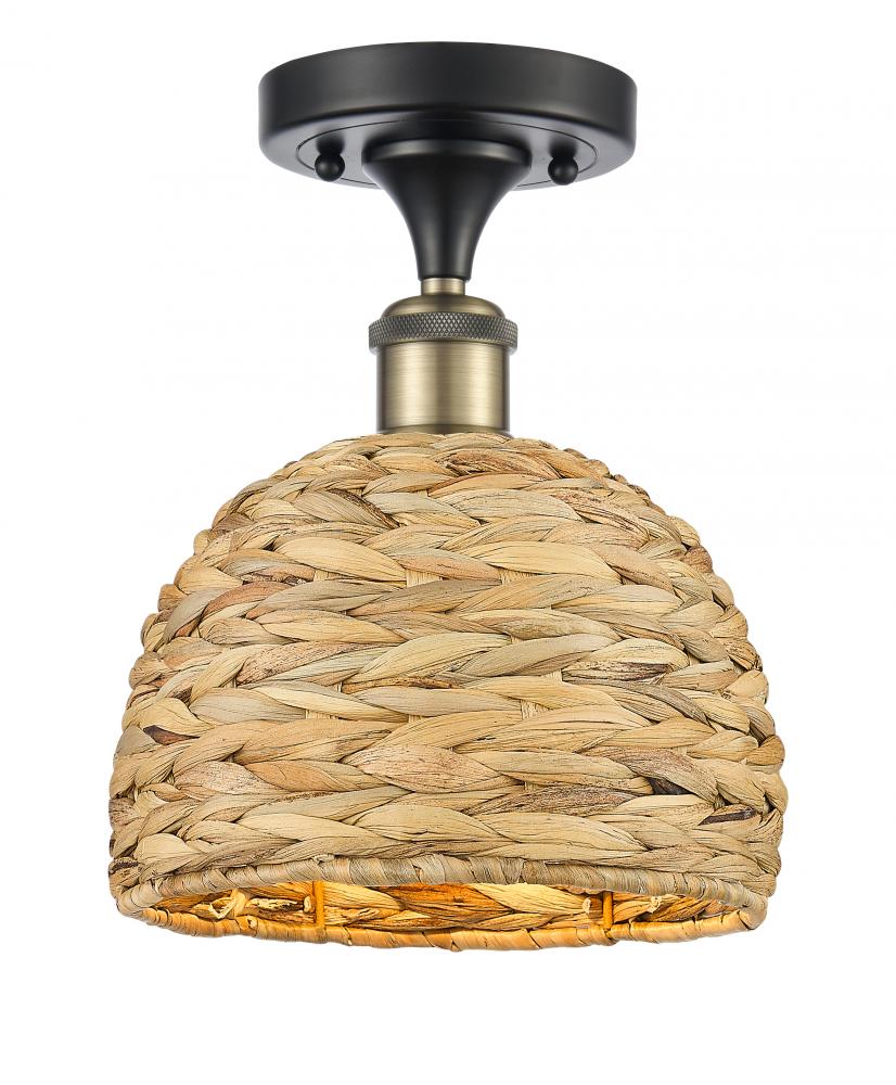 Woven Rattan - 1 Light - 8 inch - Black Antique Brass - Semi-Flush Mount