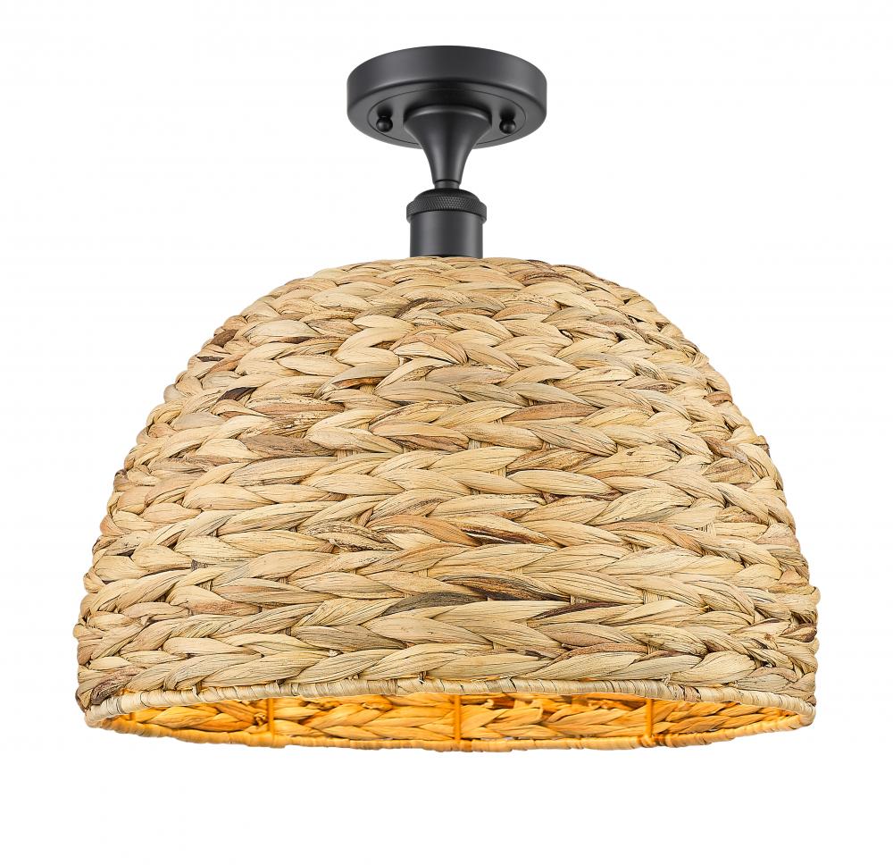 Woven Rattan - 1 Light - 16 inch - Matte Black - Semi-Flush Mount