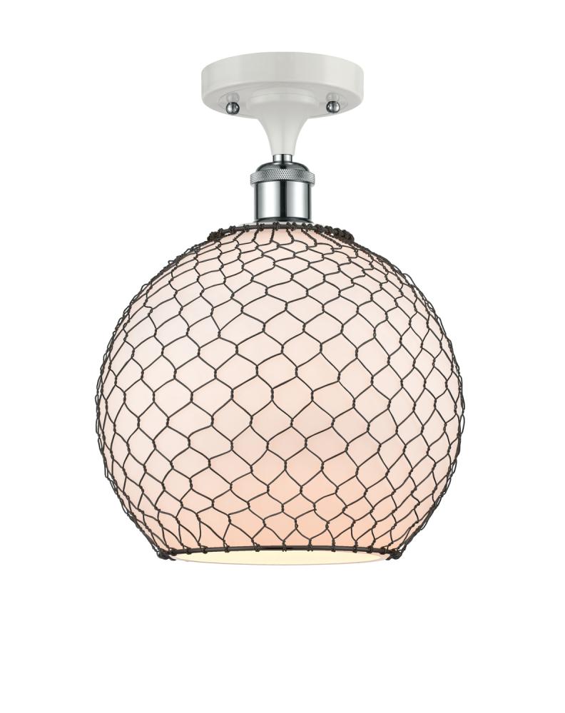 Farmhouse Chicken Wire - 1 Light - 10 inch - White Polished Chrome - Semi-Flush Mount