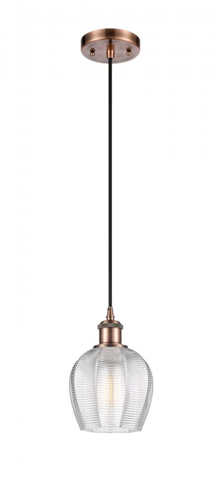 Norfolk - 1 Light - 6 inch - Antique Copper - Cord hung - Mini Pendant