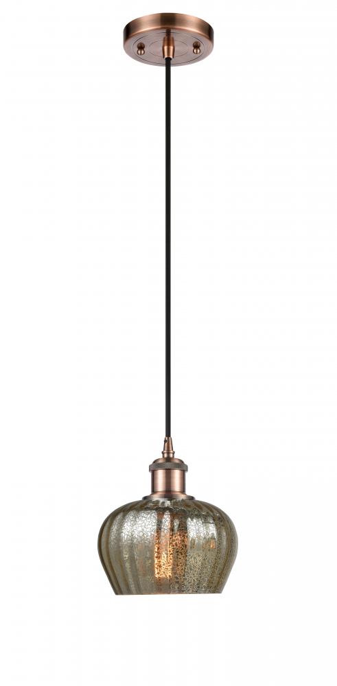 Fenton - 1 Light - 7 inch - Antique Copper - Cord hung - Mini Pendant