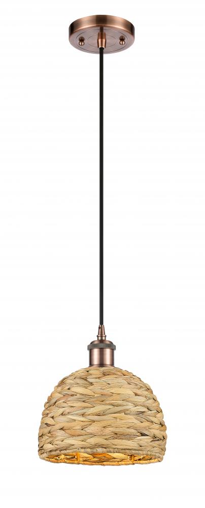 Woven Rattan - 1 Light - 8 inch - Antique Copper - Mini Pendant