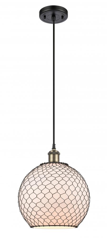 Farmhouse Chicken Wire - 1 Light - 10 inch - Black Antique Brass - Cord hung - Mini Pendant