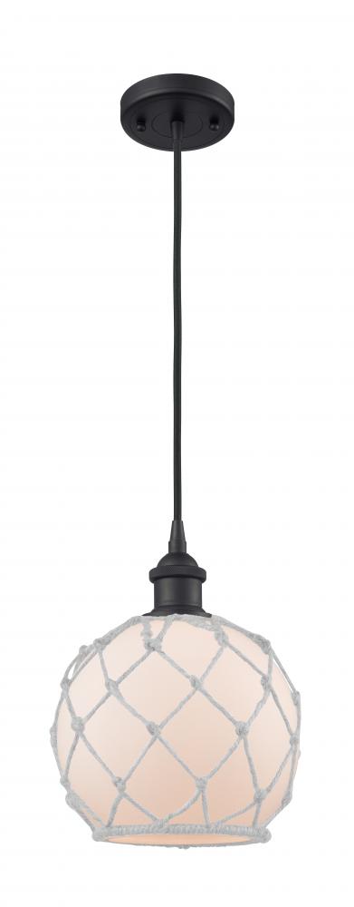 Farmhouse Rope - 1 Light - 8 inch - Matte Black - Cord hung - Mini Pendant