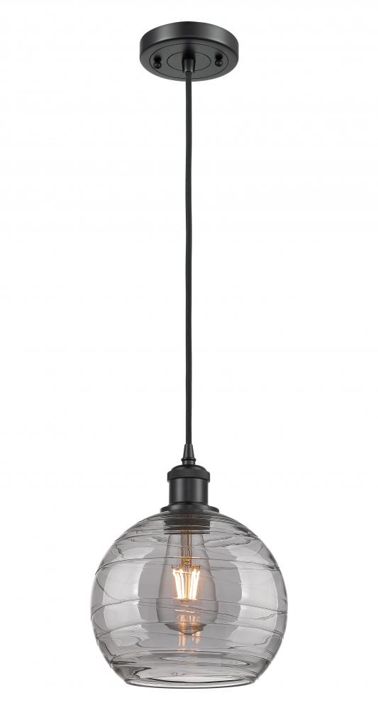 Athens Deco Swirl - 1 Light - 8 inch - Matte Black - Cord hung - Mini Pendant