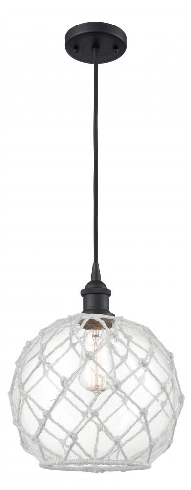 Farmhouse Rope - 1 Light - 10 inch - Matte Black - Cord hung - Mini Pendant