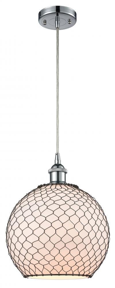 Farmhouse Chicken Wire - 1 Light - 10 inch - Polished Chrome - Cord hung - Mini Pendant