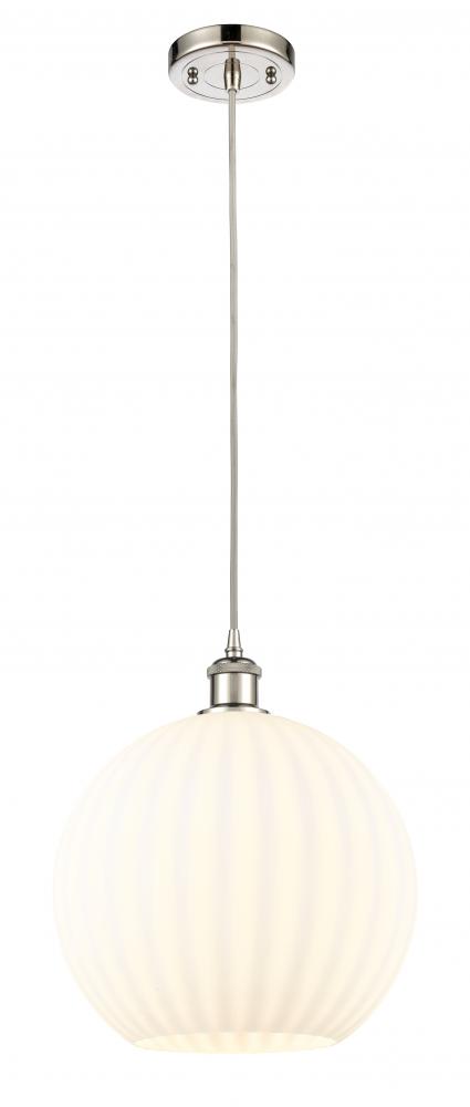 White Venetian - 1 Light - 12 inch - Polished Nickel - Cord Hung - Mini Pendant