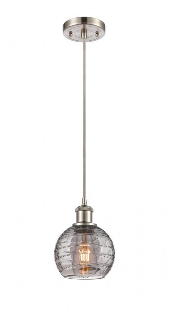 Athens Deco Swirl - 1 Light - 6 inch - Brushed Satin Nickel - Cord hung - Mini Pendant