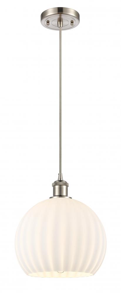 White Venetian - 1 Light - 10 inch - Brushed Satin Nickel - Cord Hung - Mini Pendant