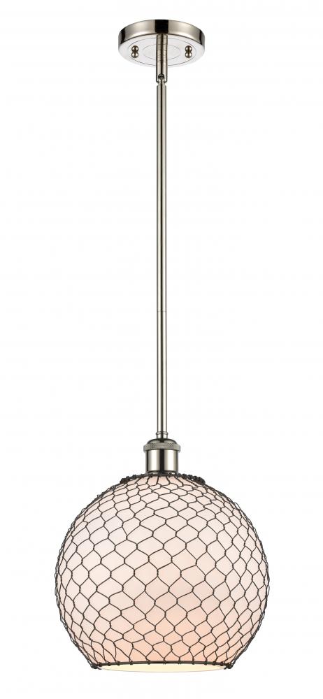 Farmhouse Chicken Wire - 1 Light - 10 inch - Polished Nickel - Mini Pendant