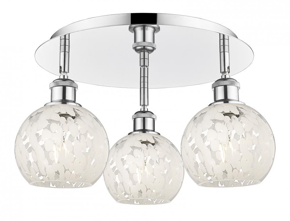 White Mouchette - 3 Light - 18 inch - Polished Chrome - Flush Mount