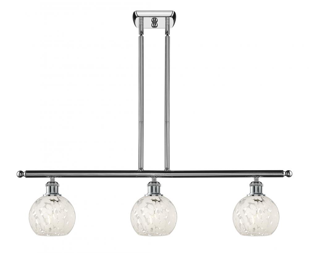 White Mouchette - 3 Light - 36 inch - Polished Chrome - Stem Hung - Island Light