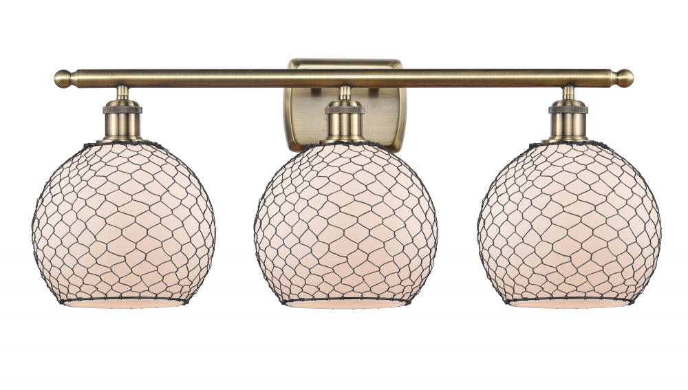 Farmhouse Chicken Wire - 3 Light - 28 inch - Antique Brass - Bath Vanity Light