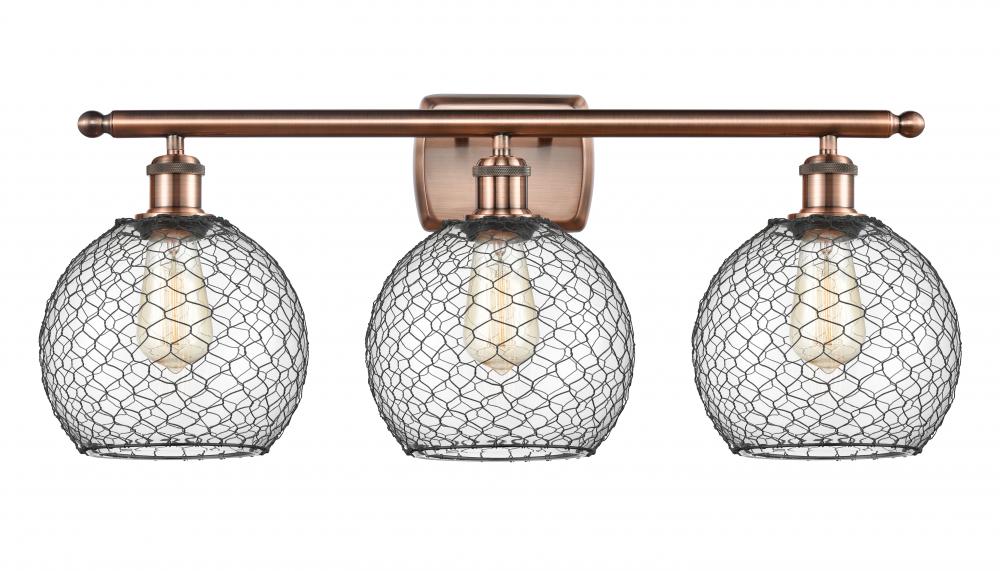 Farmhouse Chicken Wire - 3 Light - 28 inch - Antique Copper - Bath Vanity Light