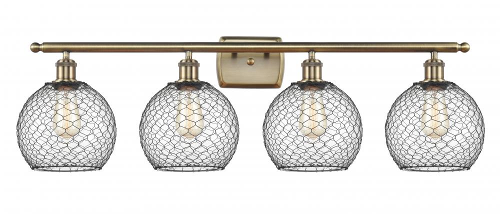 Farmhouse Chicken Wire - 4 Light - 38 inch - Antique Brass - Bath Vanity Light