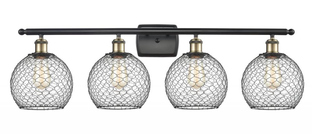 Farmhouse Chicken Wire - 4 Light - 38 inch - Black Antique Brass - Bath Vanity Light