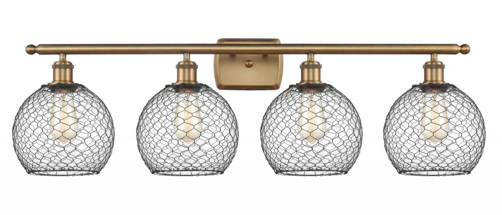 Farmhouse Chicken Wire - 4 Light - 38 inch - Brushed Brass - Bath Vanity Light