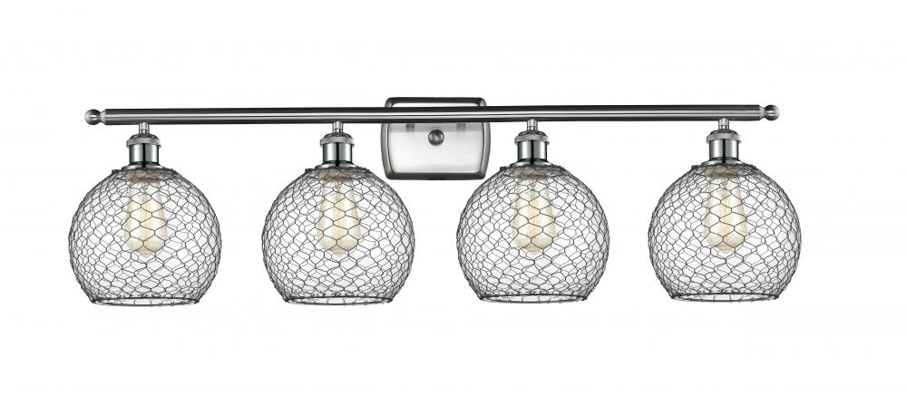 Farmhouse Chicken Wire - 4 Light - 38 inch - Brushed Satin Nickel - Bath Vanity Light