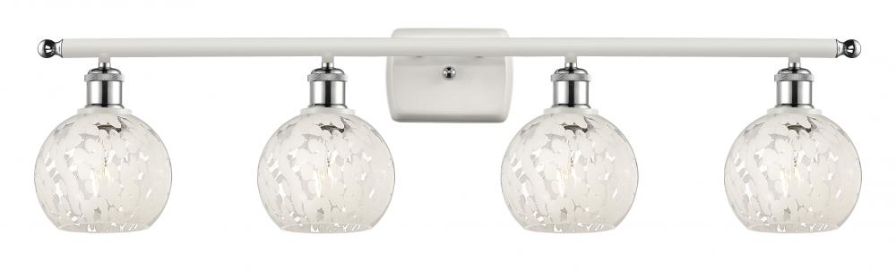 White Mouchette - 4 Light - 36 inch - White Polished Chrome - Bath Vanity Light