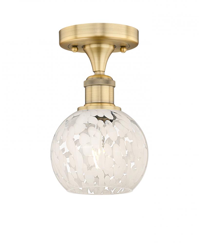 White Mouchette - 1 Light - 6 inch - Brushed Brass - Semi-Flush Mount