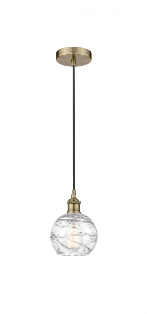 Athens Deco Swirl - 1 Light - 6 inch - Antique Brass - Cord hung - Mini Pendant