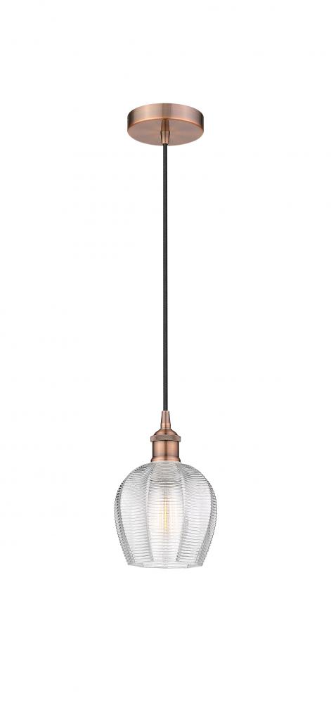 Norfolk - 1 Light - 6 inch - Antique Copper - Cord hung - Mini Pendant