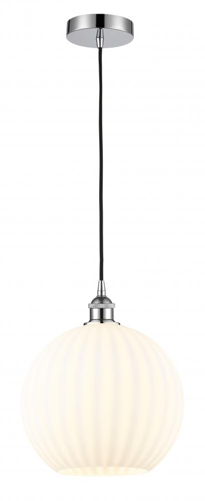 White Venetian - 1 Light - 12 inch - Polished Chrome - Cord Hung - Mini Pendant