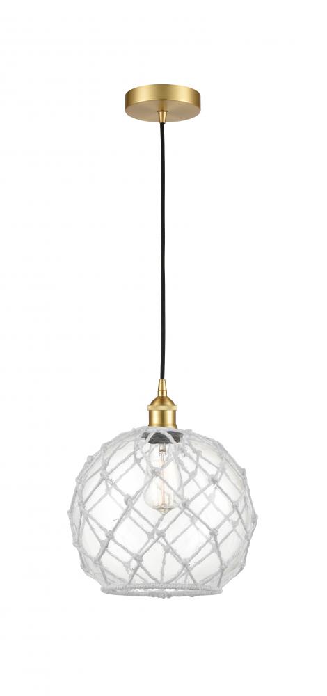 Farmhouse Rope - 1 Light - 10 inch - Satin Gold - Cord hung - Mini Pendant