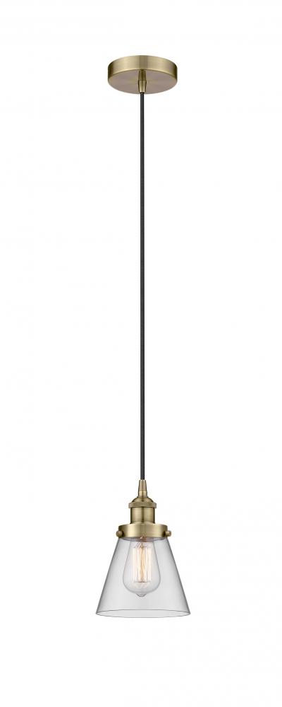 Cone - 1 Light - 6 inch - Antique Brass - Cord hung - Mini Pendant