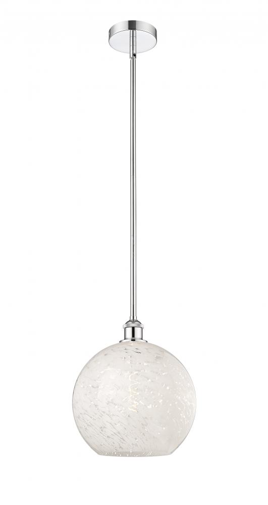 White Mouchette - 1 Light - 12 inch - Polished Chrome - Stem Hung - Mini Pendant