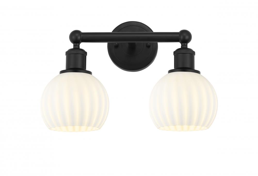 White Venetian - 2 Light - 15 inch - Matte Black - Bath Vanity Light