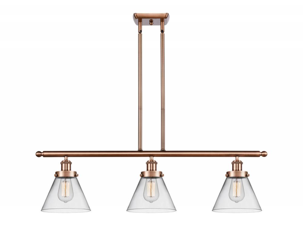 Cone - 3 Light - 36 inch - Antique Copper - Stem Hung - Island Light